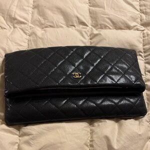 CHANEL Black Quilted Leather Pouch